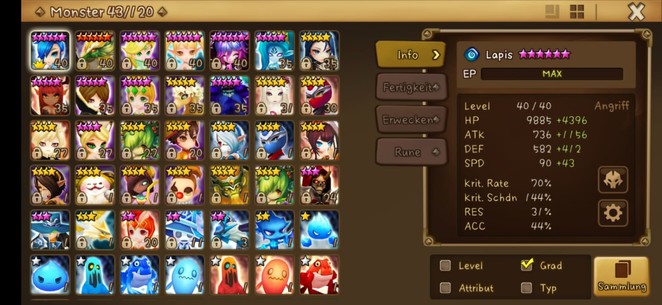 Compte Summoners War EU – 2 LD Dark Zenitsu + Trinity – Neuf – Android/PC/Apple