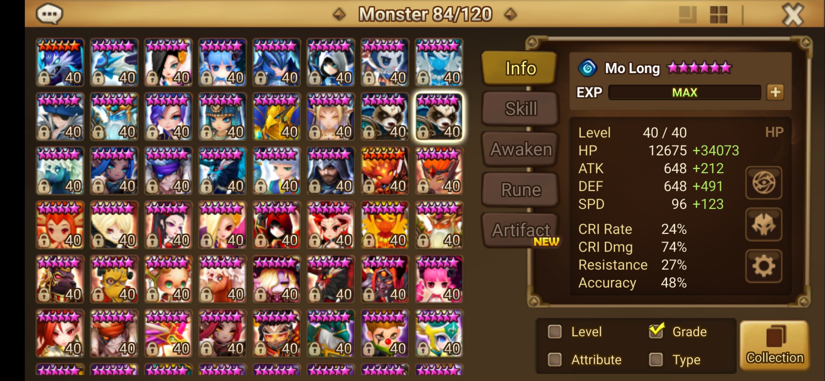 summoners war compte europe 2 5* LD nigong + wolyong